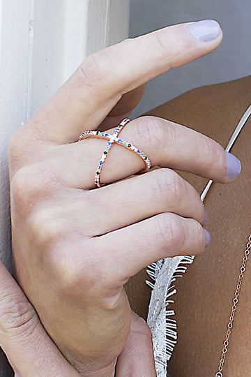 rose gold rainbow x ring